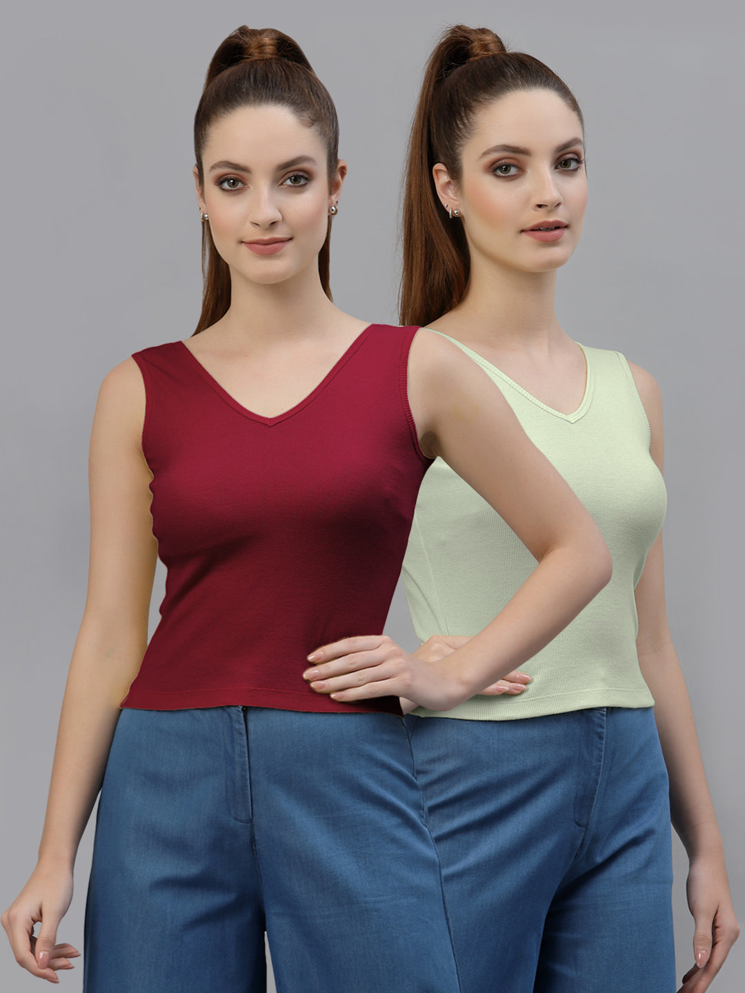 Women Pack Of 2 Pure Cotton Fitted Crop Top - Friskers