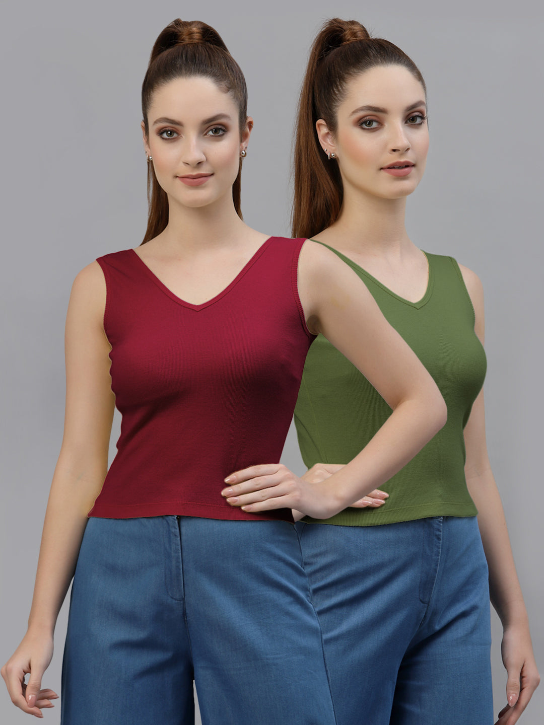 Women Pack Of 2 Pure Cotton Fitted Crop Top - Friskers