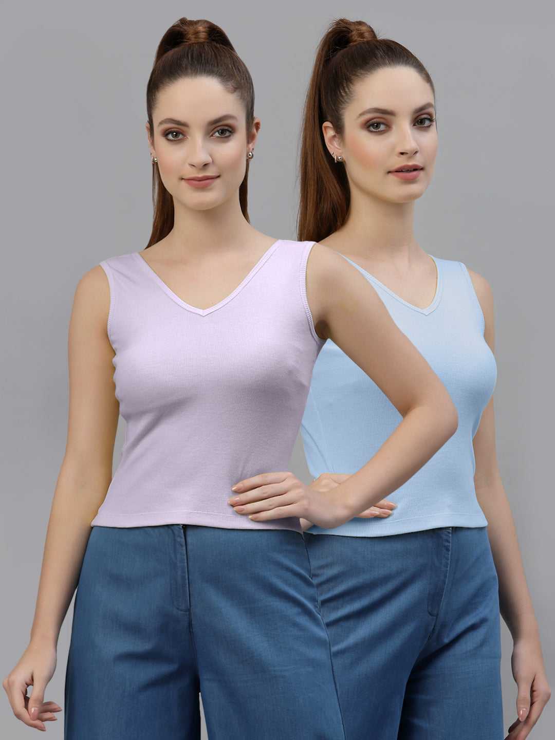 Women Pack Of 2 Pure Cotton Fitted Crop Top - Friskers