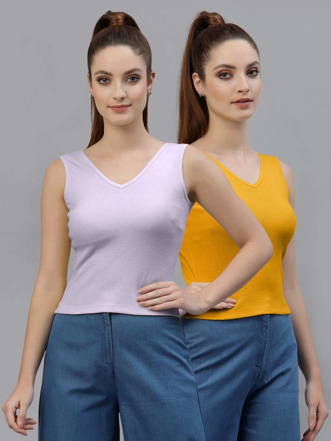 Women Pack Of 2 Pure Cotton Fitted Crop Top - Friskers