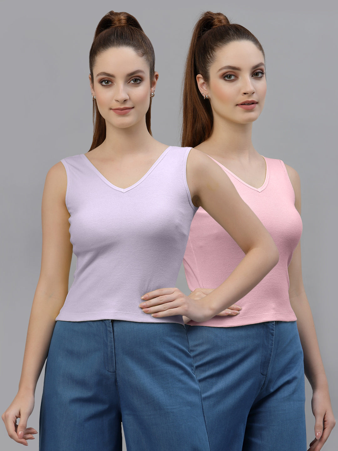 Women Pack Of 2 Pure Cotton Fitted Crop Top - Friskers