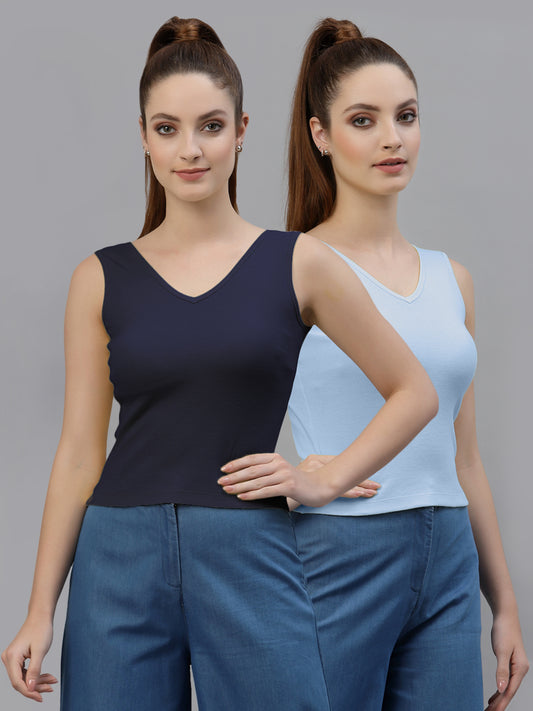 Women Pack Of 2 Pure Cotton Fitted Crop Top - Friskers