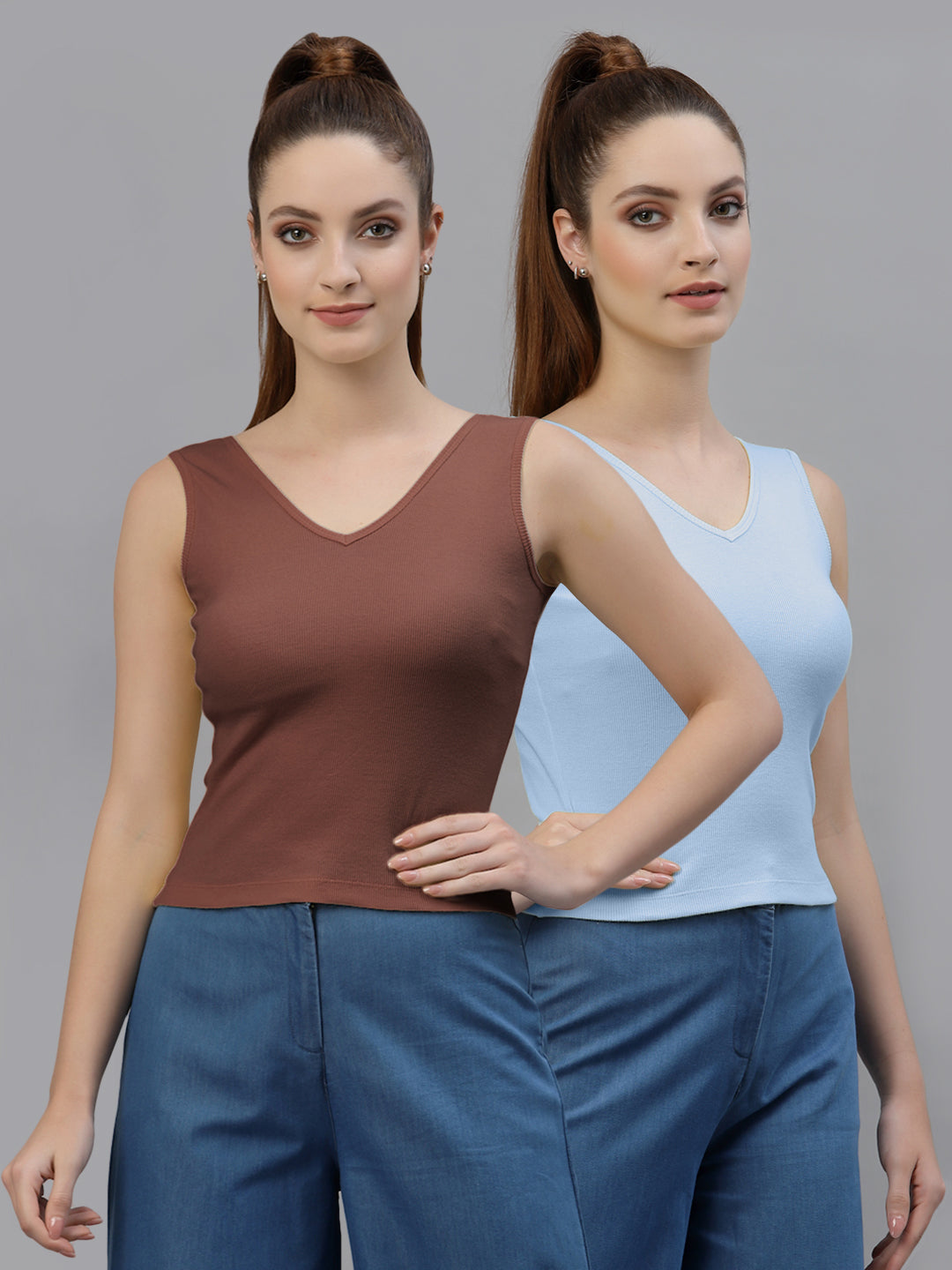 Women Pack Of 2 Pure Cotton Fitted Crop Top - Friskers