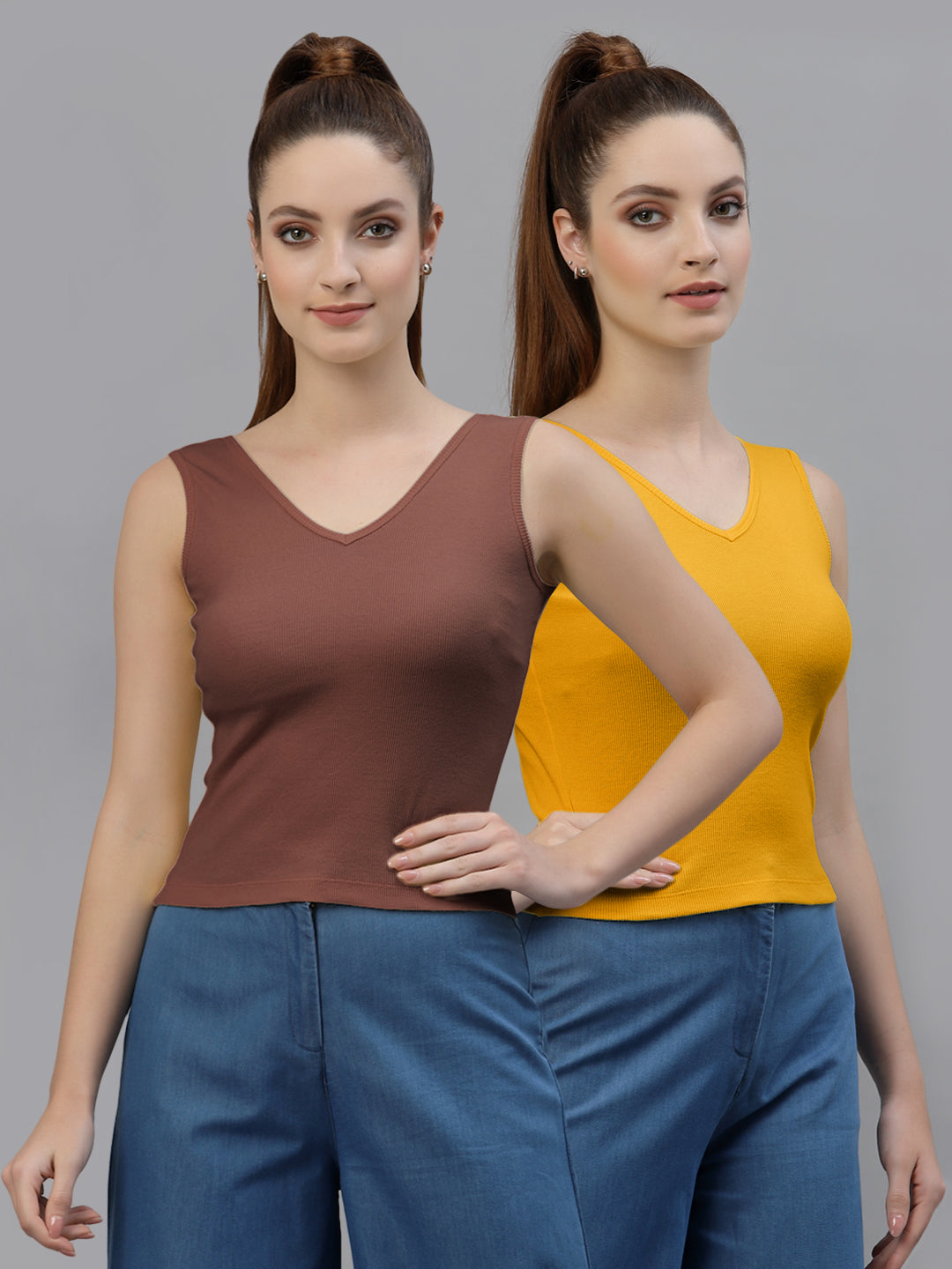 Women Pack Of 2 Pure Cotton Fitted Crop Top - Friskers