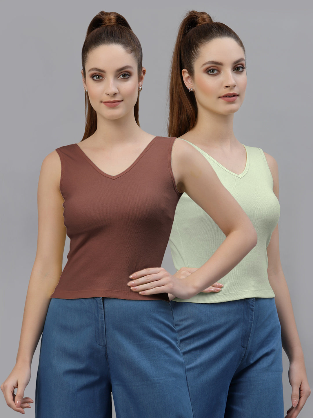 Women Pack Of 2 Pure Cotton Fitted Crop Top - Friskers