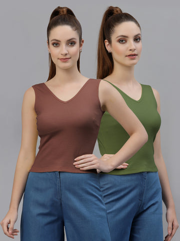 Women Pack Of 2 Pure Cotton Fitted Crop Top - Friskers