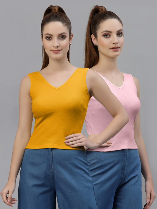 Women Pack Of 2 Pure Cotton Fitted Crop Top - Friskers