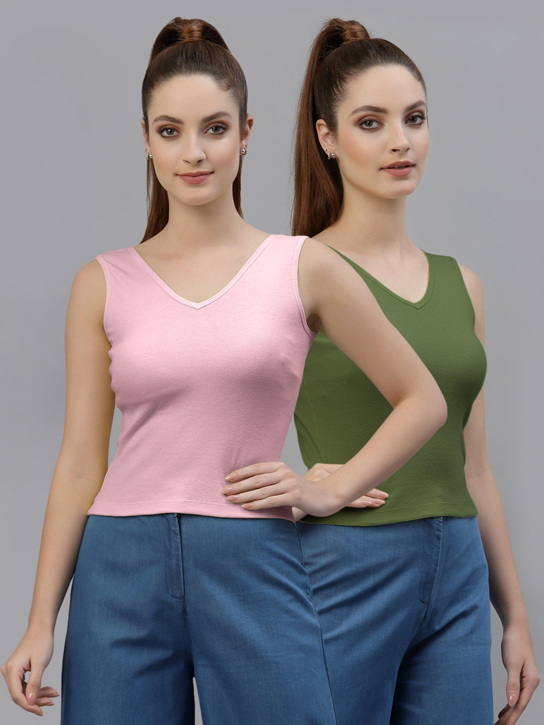 Women Pack Of 2 Pure Cotton Fitted Crop Top - Friskers