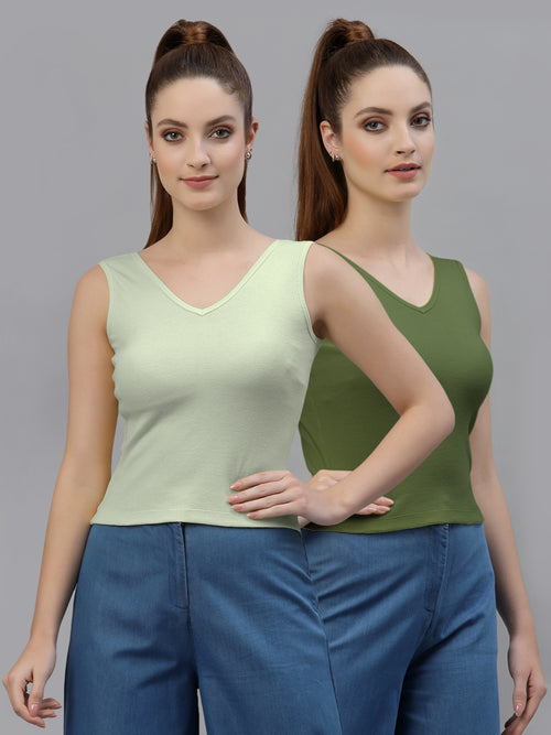 Women Pack Of 2 Pure Cotton Fitted Crop Top