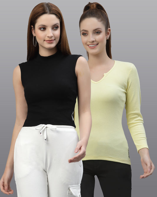 Women Pack Of 2 Pure Cotton Fitted Top - Friskers