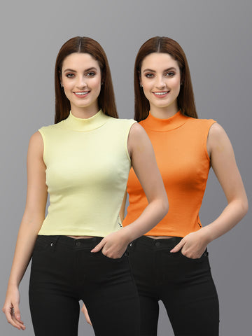 Women Pack Of 2 Solid Crop Top - Friskers