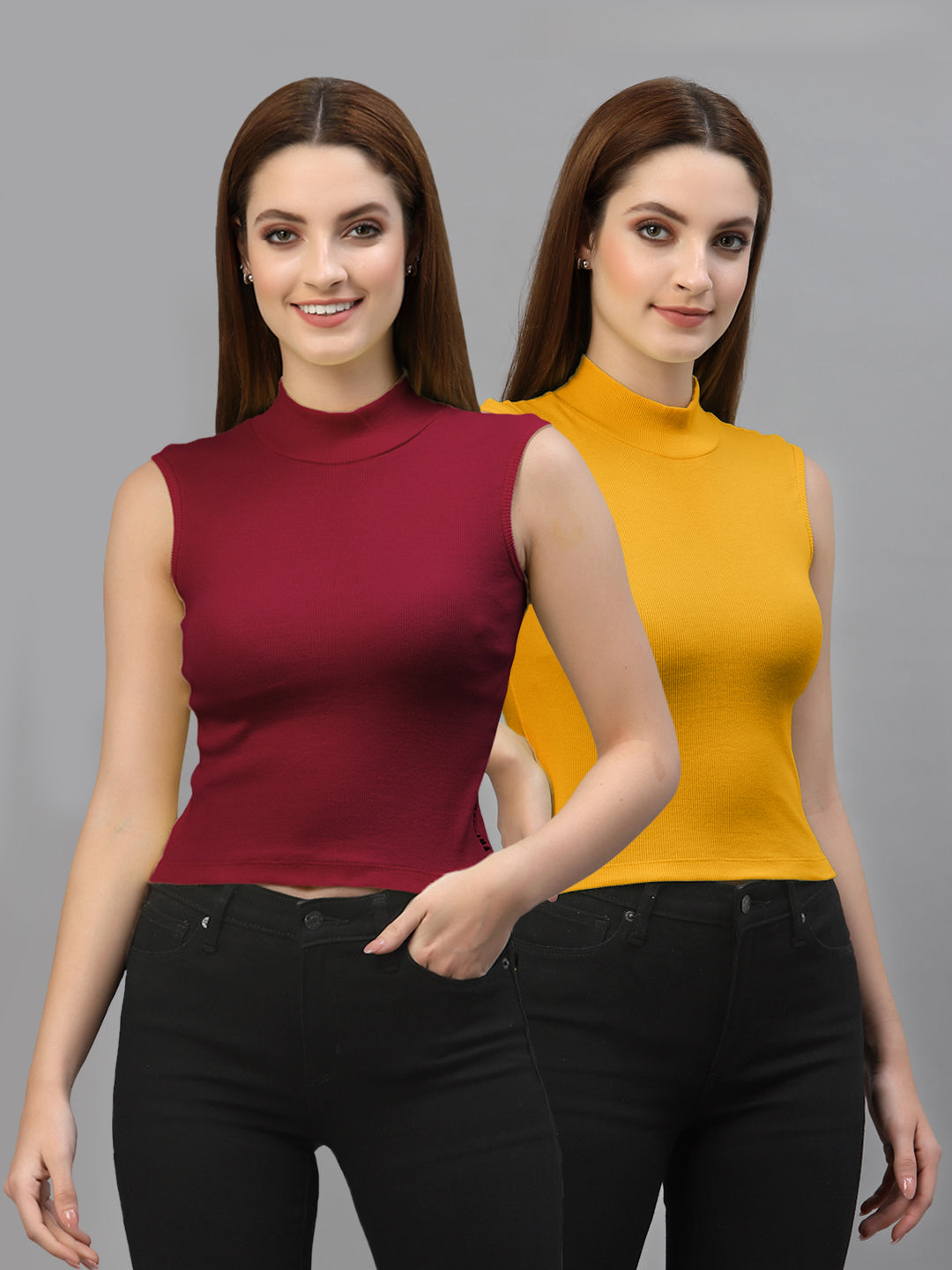 Women Pack Of 2 Solid Crop Top - Friskers