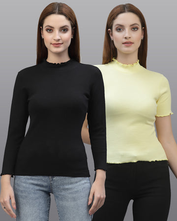 Women Pack Of 2 Pure Cotton Ribbed Top - Friskers