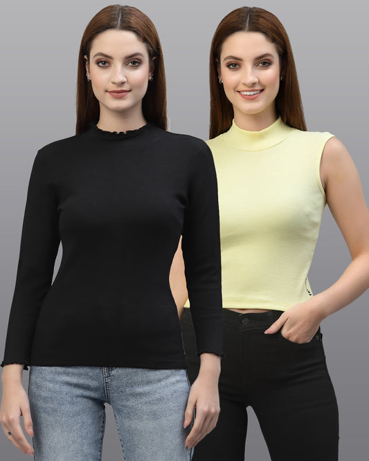 Women Pack Of 2 Pure Cotton Ribbed Top - Friskers