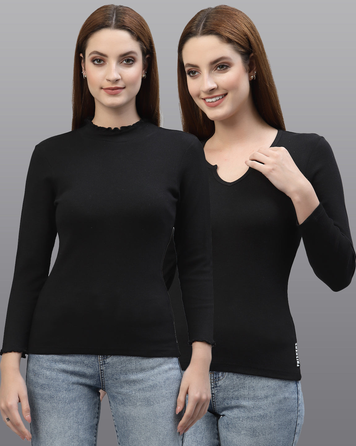 Women Pack Of 2 Pure Cotton Ribbed Top - Friskers