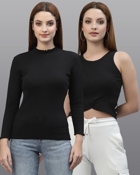 Women Pack Of 2 Pure Cotton Ribbed Top - Friskers