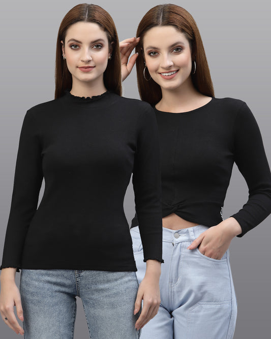Women Pack Of 2 Pure Cotton Ribbed Top - Friskers