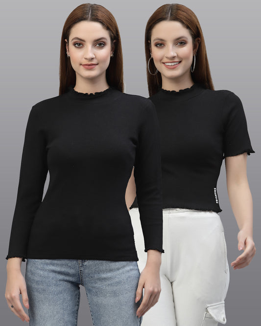Women Pack Of 2 Pure Cotton Ribbed Top - Friskers