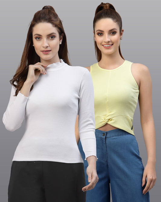 Women Pack Of 2 Pure Cotton Ribbed Top - Friskers