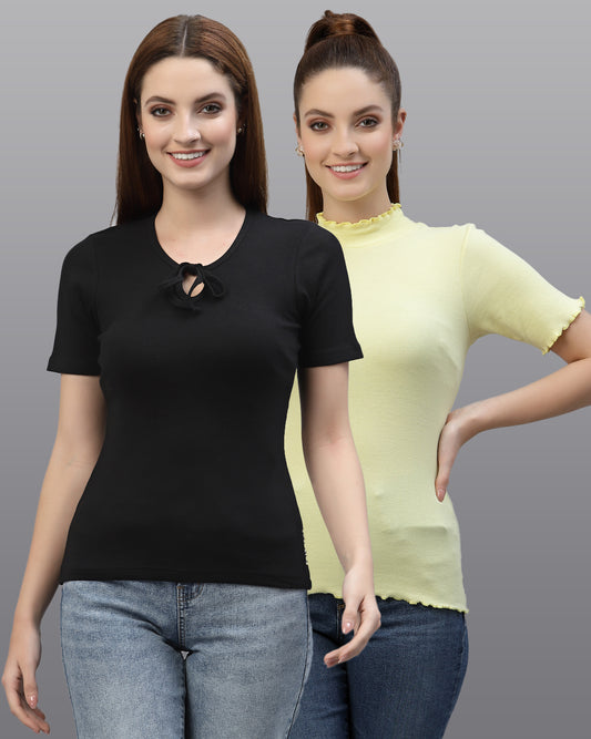 Women Pack Of 2 Pure Cotton Ribbed Top - Friskers