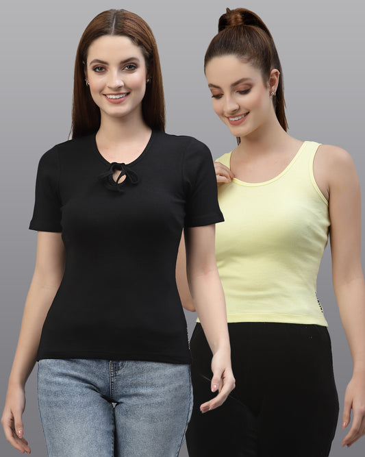 Women Pack Of 2 Pure Cotton Ribbed Top - Friskers