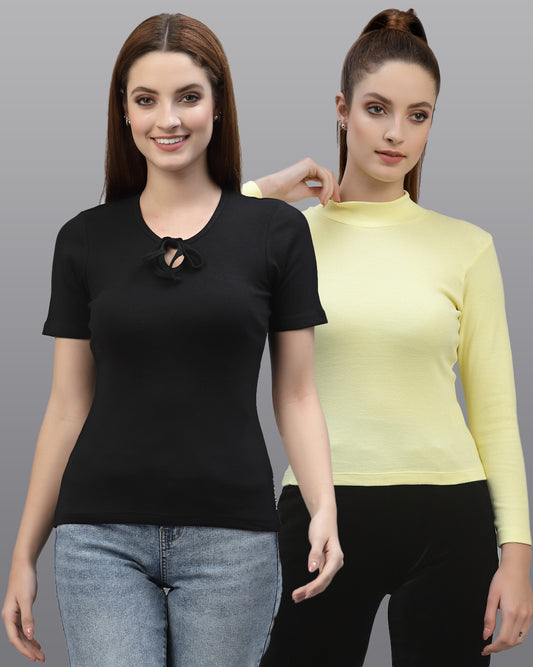 Women Pack Of 2 Pure Cotton Ribbed Top - Friskers