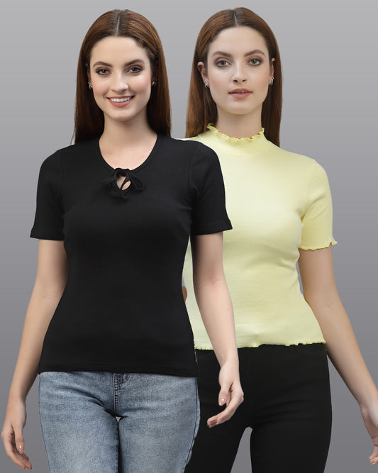 Women Pack Of 2 Pure Cotton Ribbed Top - Friskers