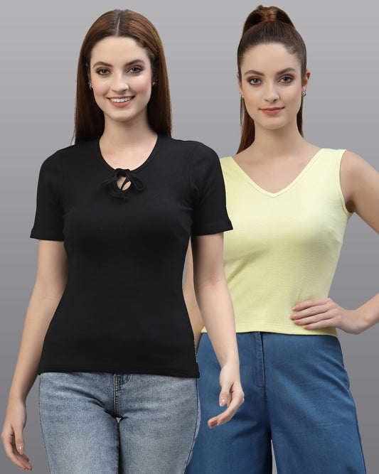 Women Pack Of 2 Pure Cotton Ribbed Top - Friskers