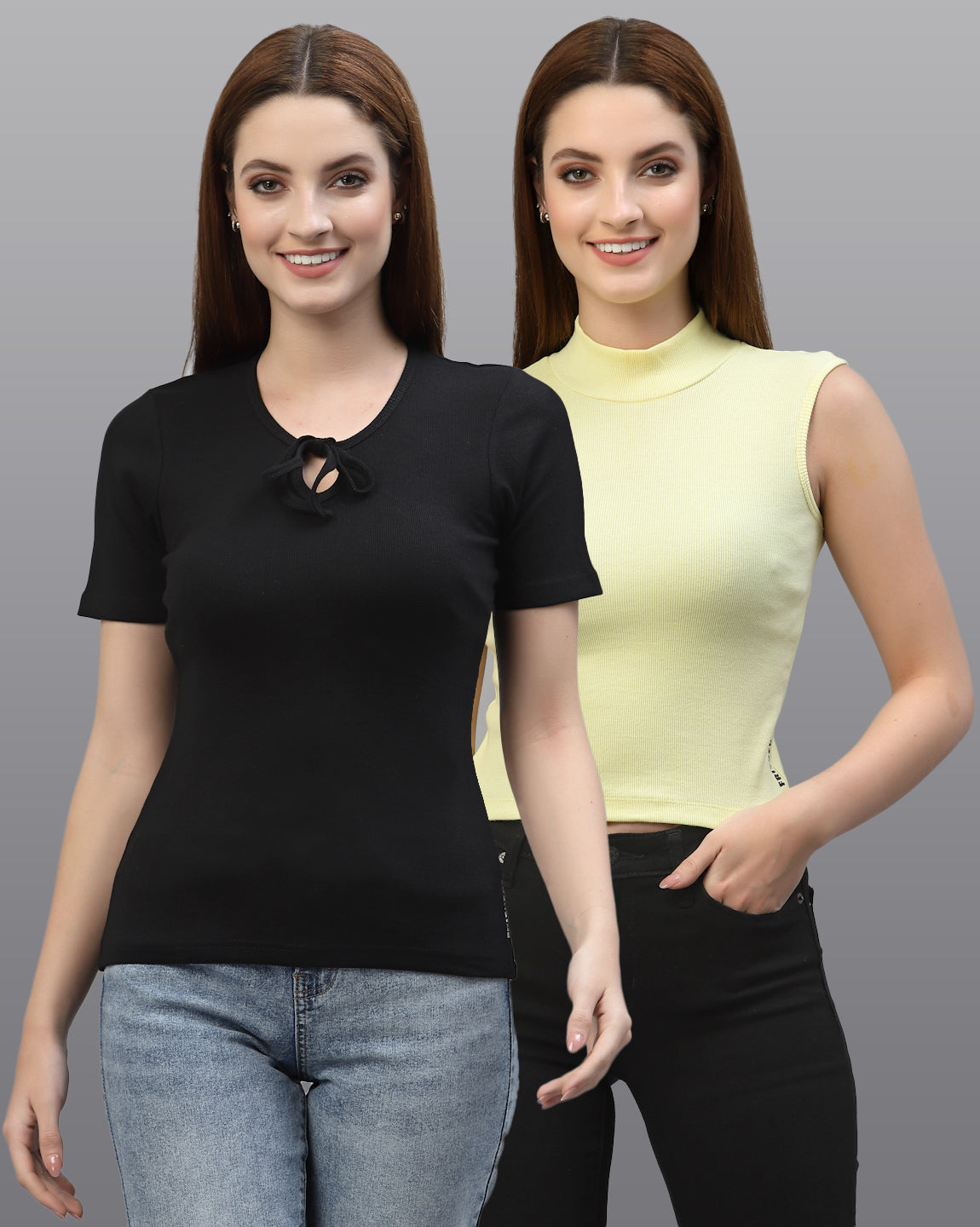 Women Pack Of 2 Pure Cotton Ribbed Top - Friskers