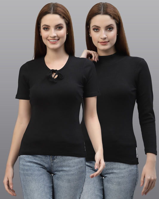 Women Pack Of 2 Pure Cotton Ribbed Top - Friskers