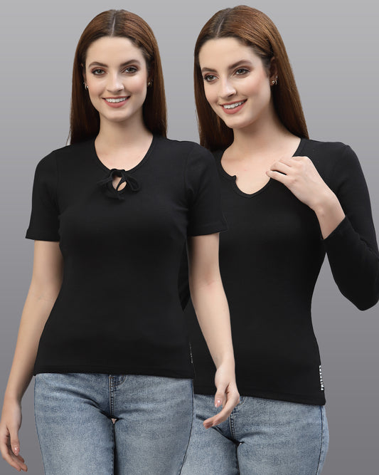 Women Pack Of 2 Pure Cotton Ribbed Top - Friskers