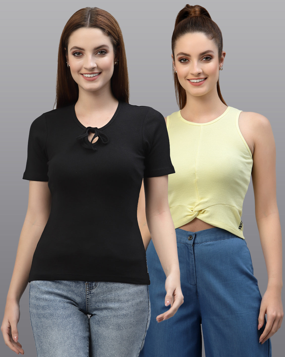 Women Pack Of 2 Pure Cotton Ribbed Top - Friskers