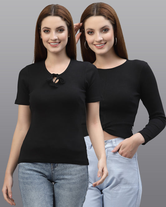 Women Pack Of 2 Pure Cotton Ribbed Top - Friskers