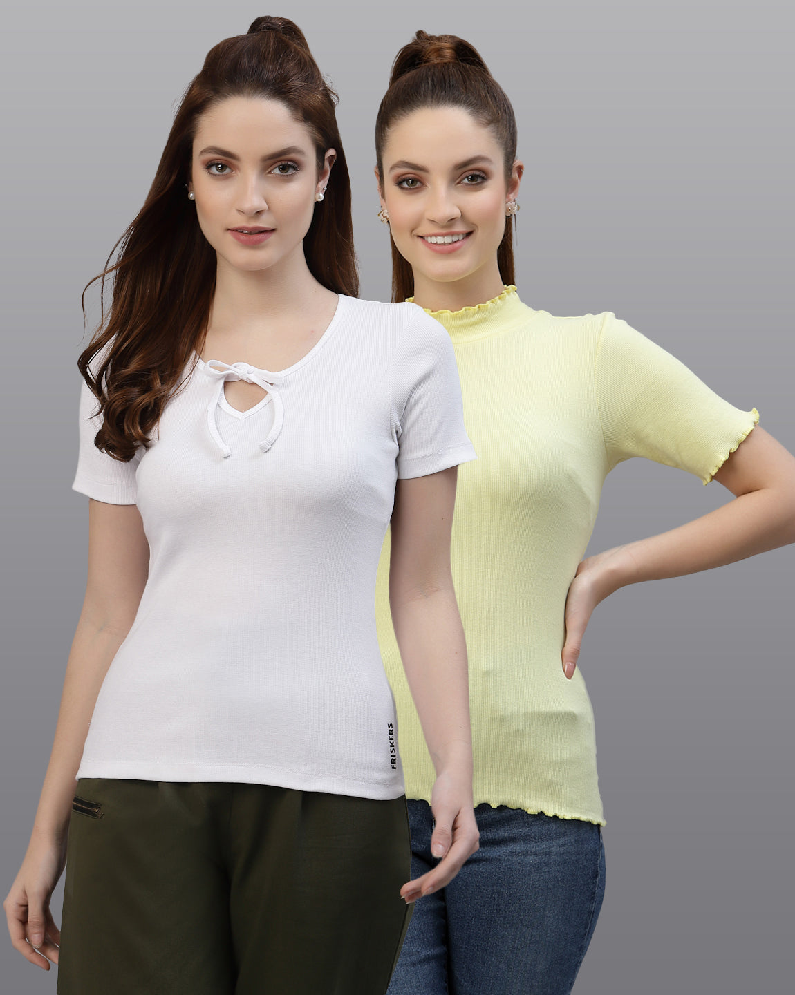 Women Pack Of 2 Pure Cotton Ribbed Top - Friskers