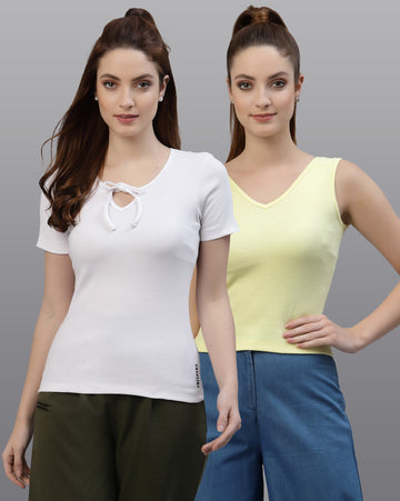 Women Pack Of 2 Pure Cotton Ribbed Top - Friskers