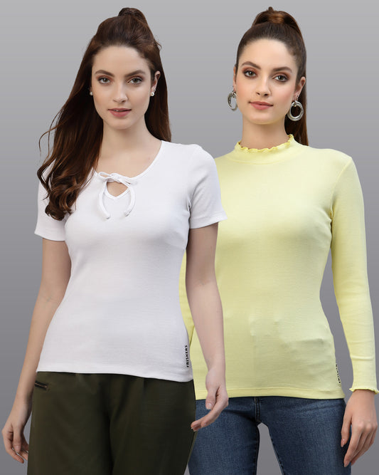 Women Pack Of 2 Pure Cotton Ribbed Top - Friskers