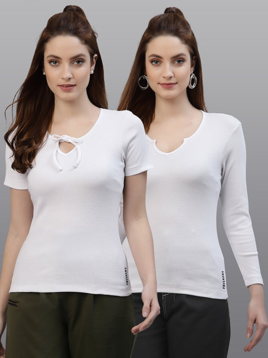Women Pack Of 2 Pure Cotton Ribbed Top - Friskers