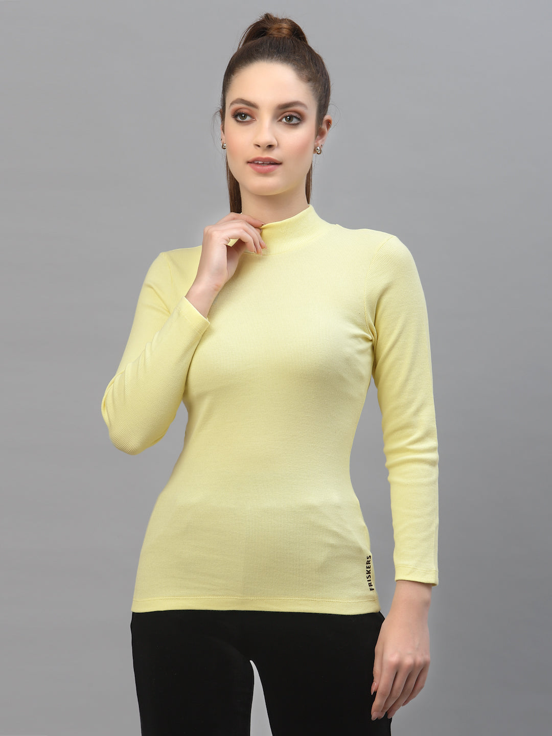 Women Pack Of 2 High Neck Full Sleeves Fitted Cotton Top - Friskers