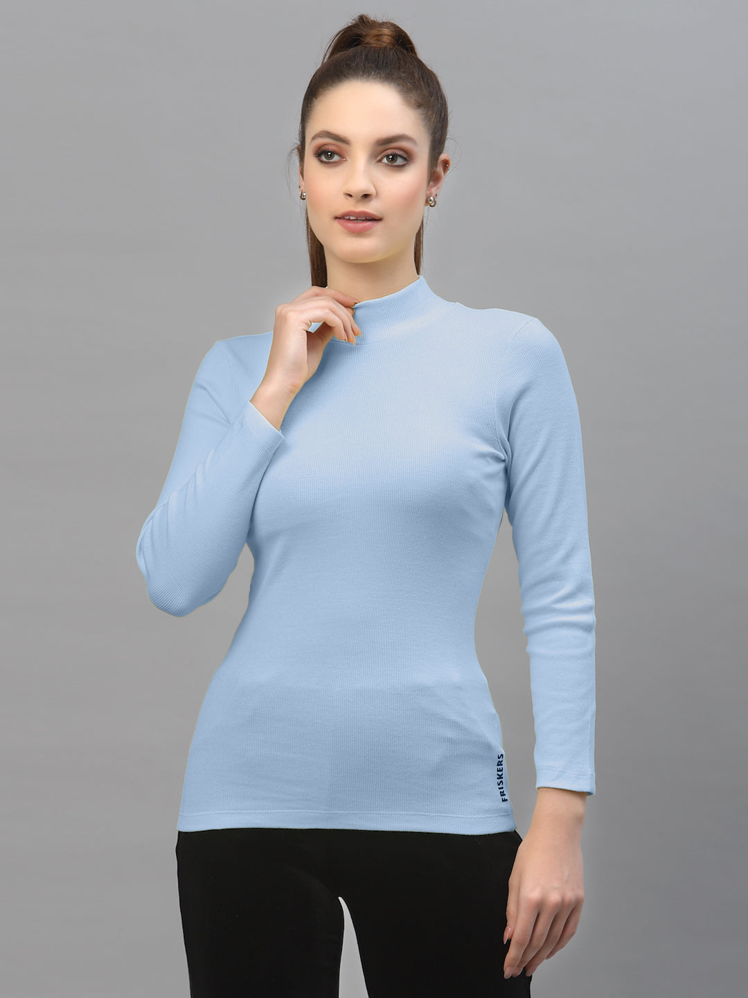 Women Pack Of 2 High Neck Full Sleeves Fitted Cotton Top - Friskers