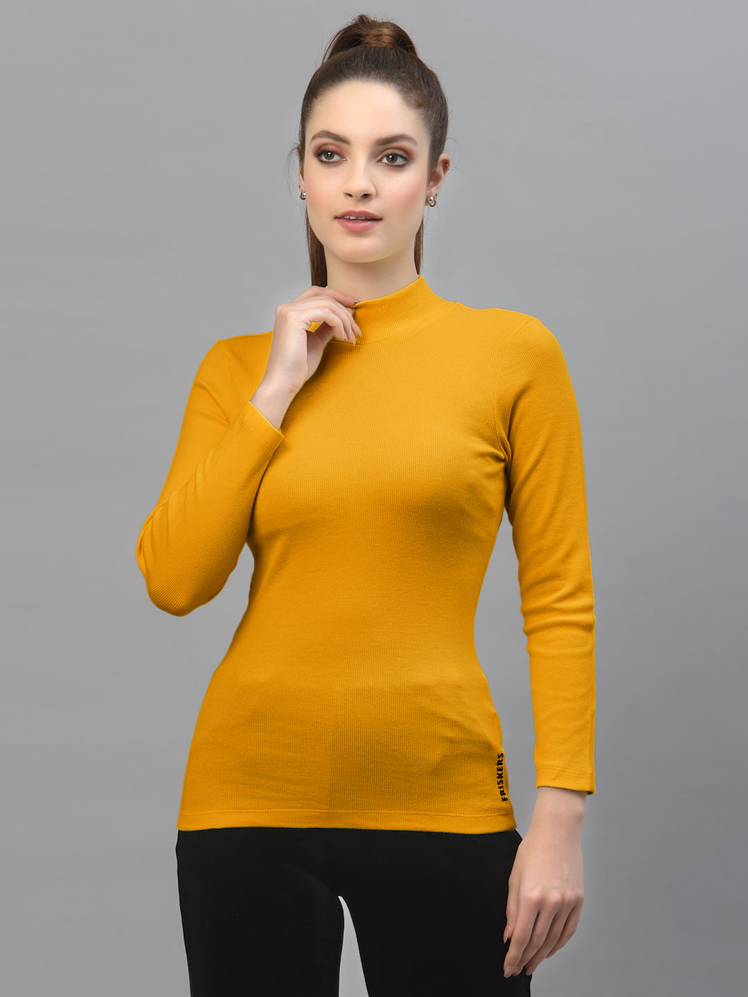 Women Pack Of 2 High Neck Full Sleeves Fitted Cotton Top - Friskers