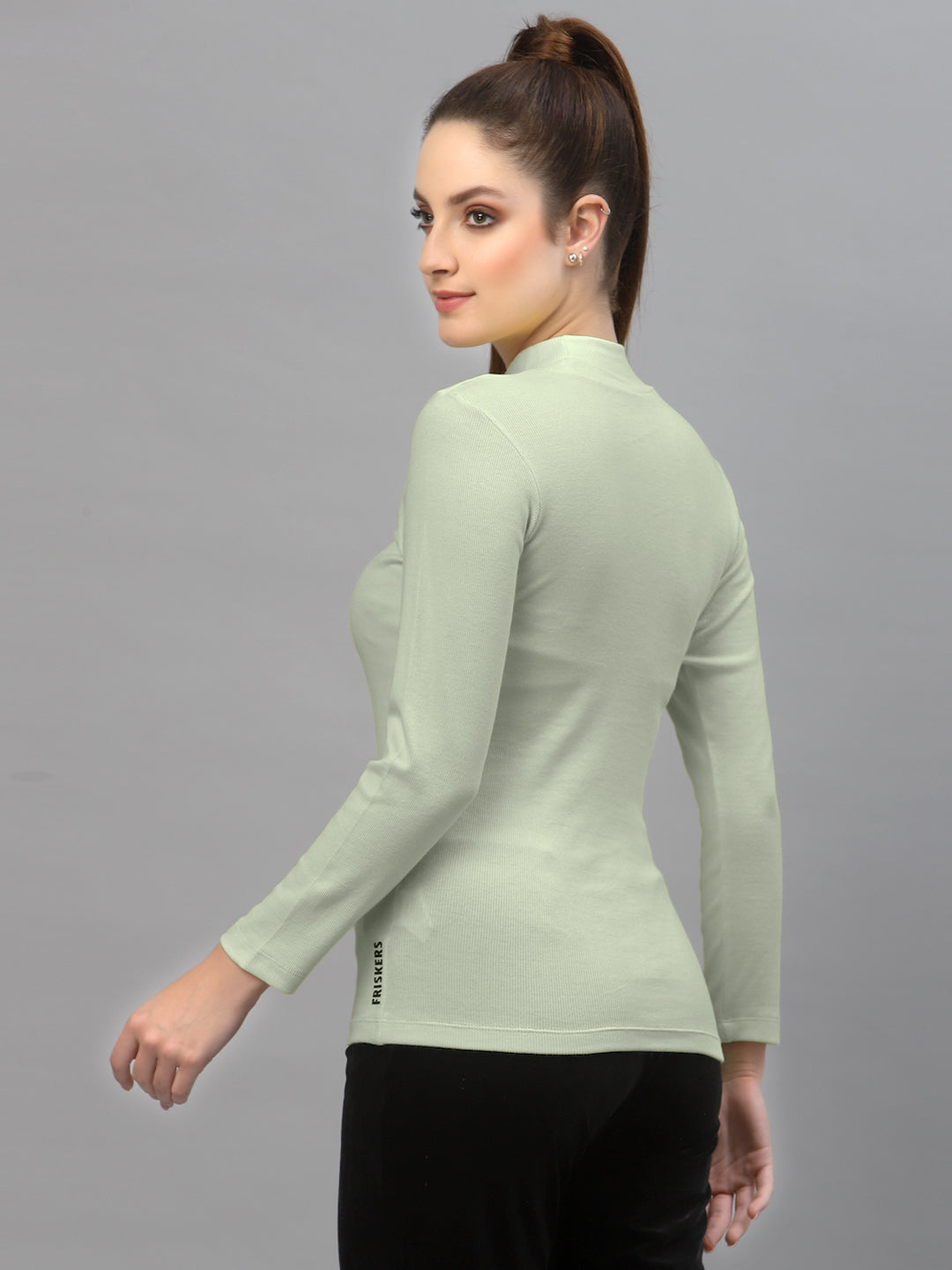 Women Pack Of 2 High Neck Full Sleeves Fitted Cotton Top - Friskers
