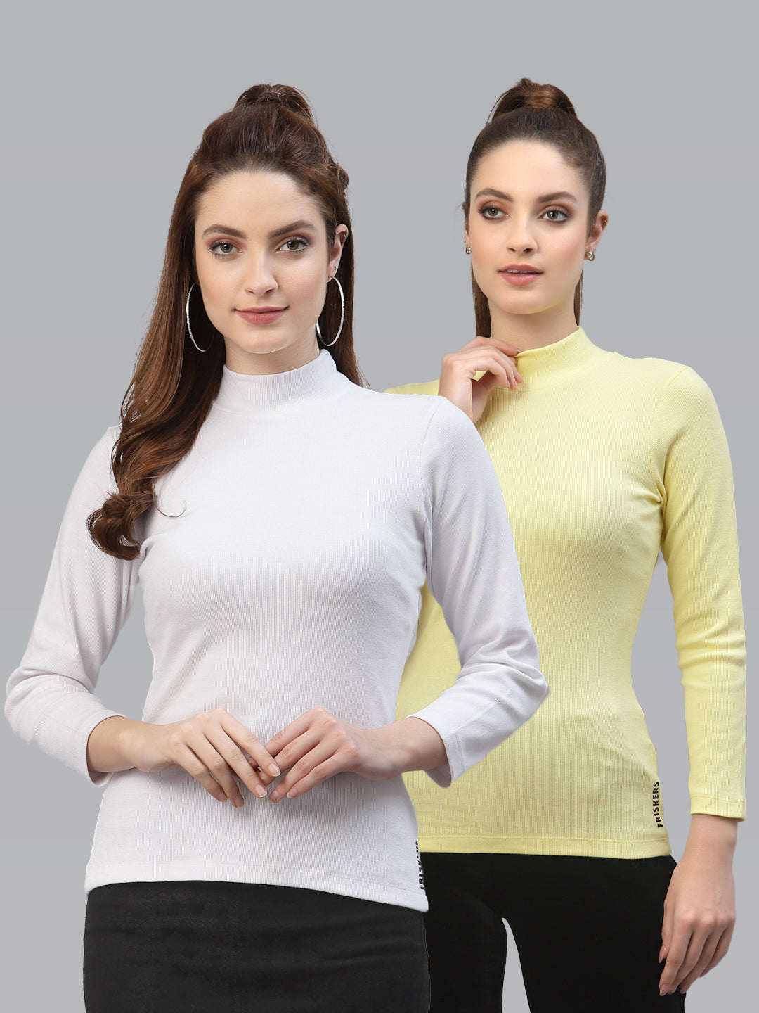 Women Pack Of 2 High Neck Full Sleeves Pure Cotton Top - Friskers