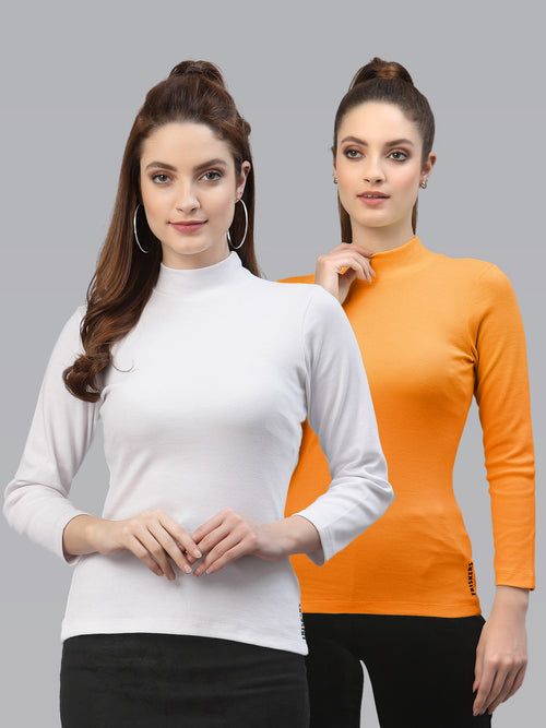 Women Pack Of 2 High Neck Full Sleeves Pure Cotton Top