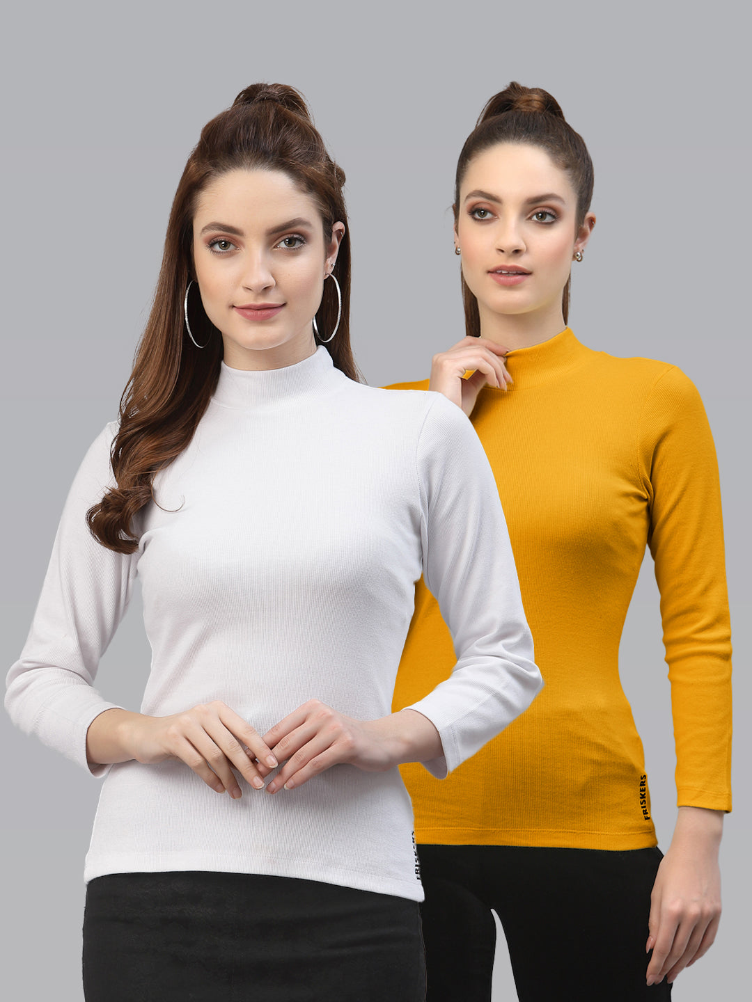 Women Pack Of 2 High Neck Full Sleeves Pure Cotton Top - Friskers