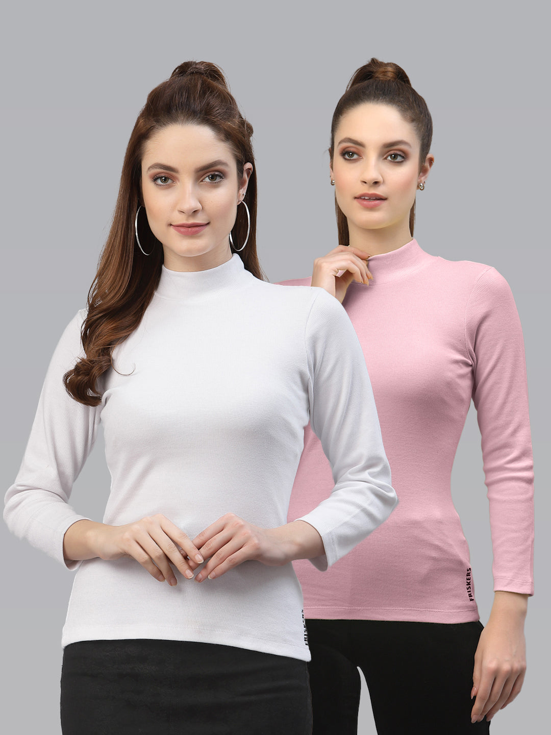 Women Pack Of 2 High Neck Full Sleeves Pure Cotton Top - Friskers