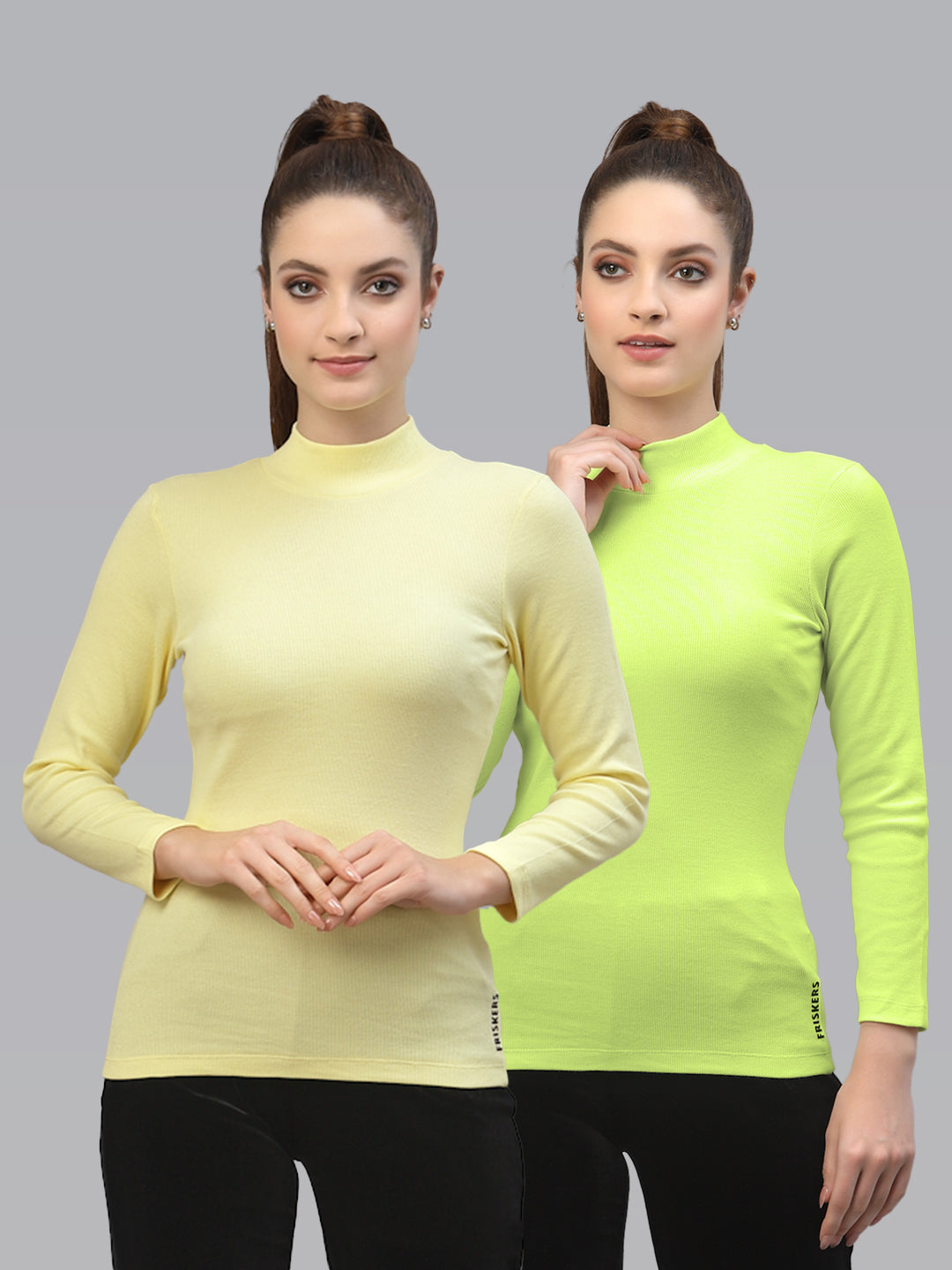 Women Pack Of 2 High Neck Full Sleeves Knitted Top - Friskers