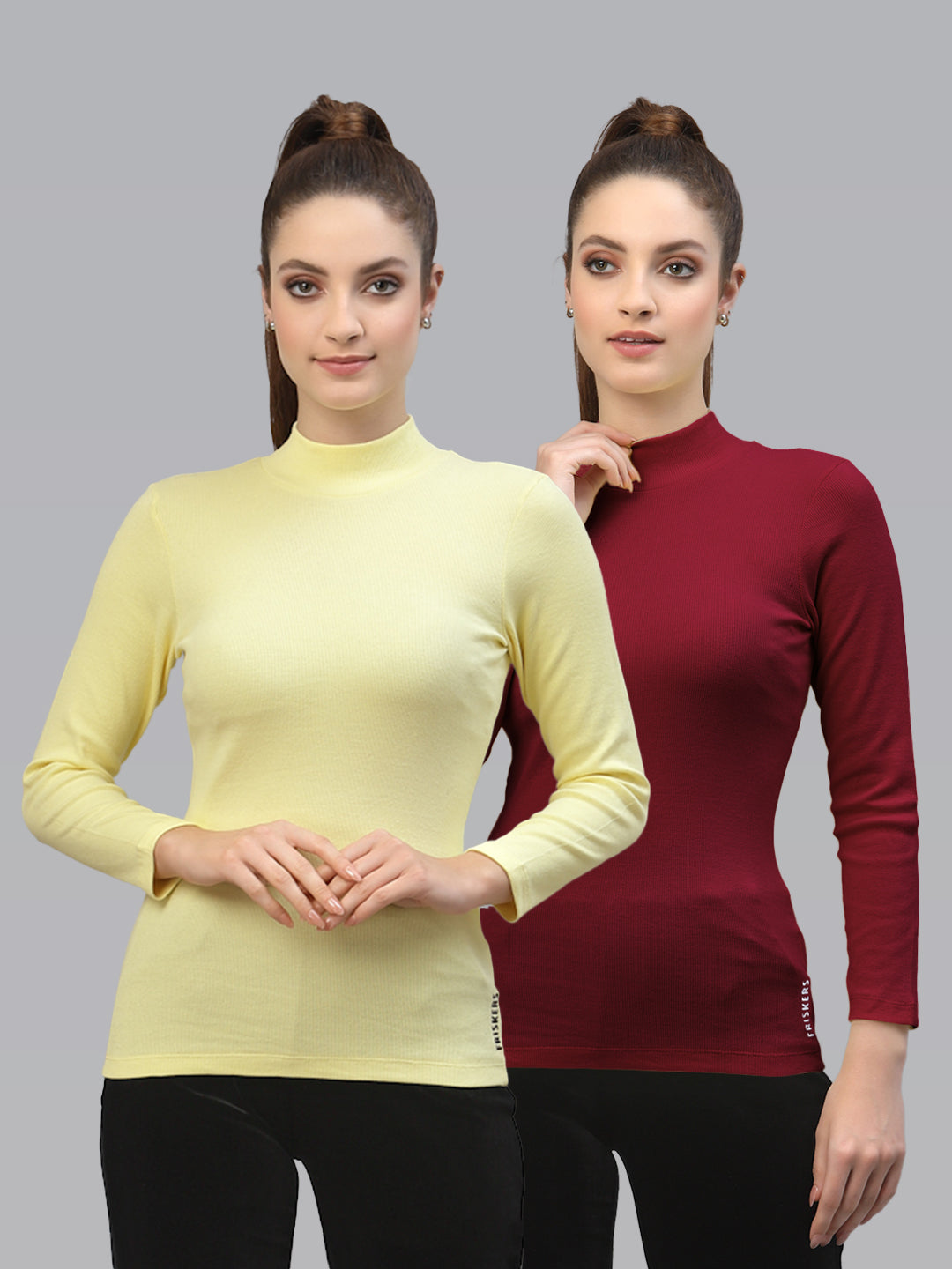 Women Pack Of 2 High Neck Full Sleeves Knitted Top - Friskers