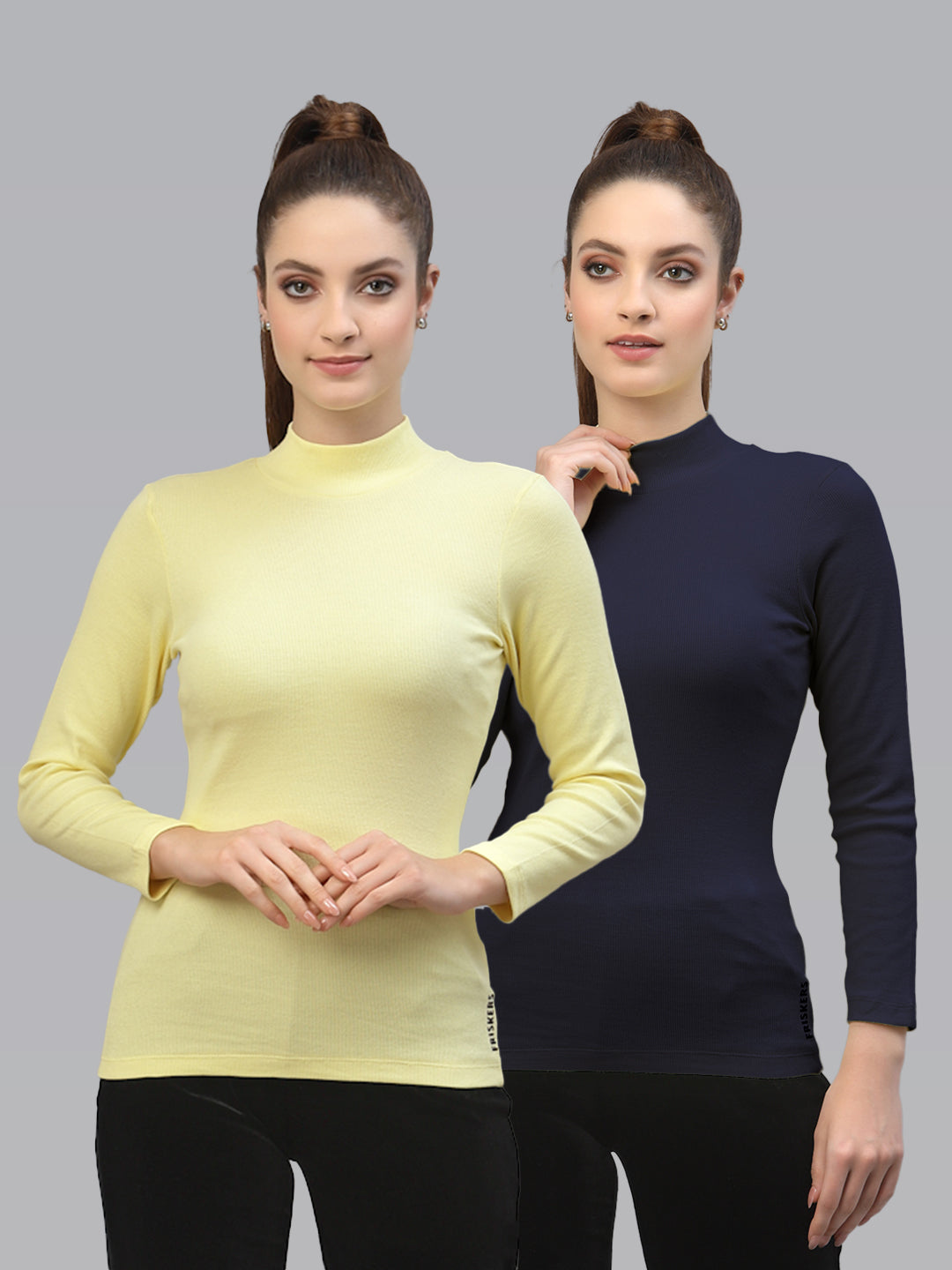 Women Pack Of 2 High Neck Full Sleeves Knitted Top - Friskers