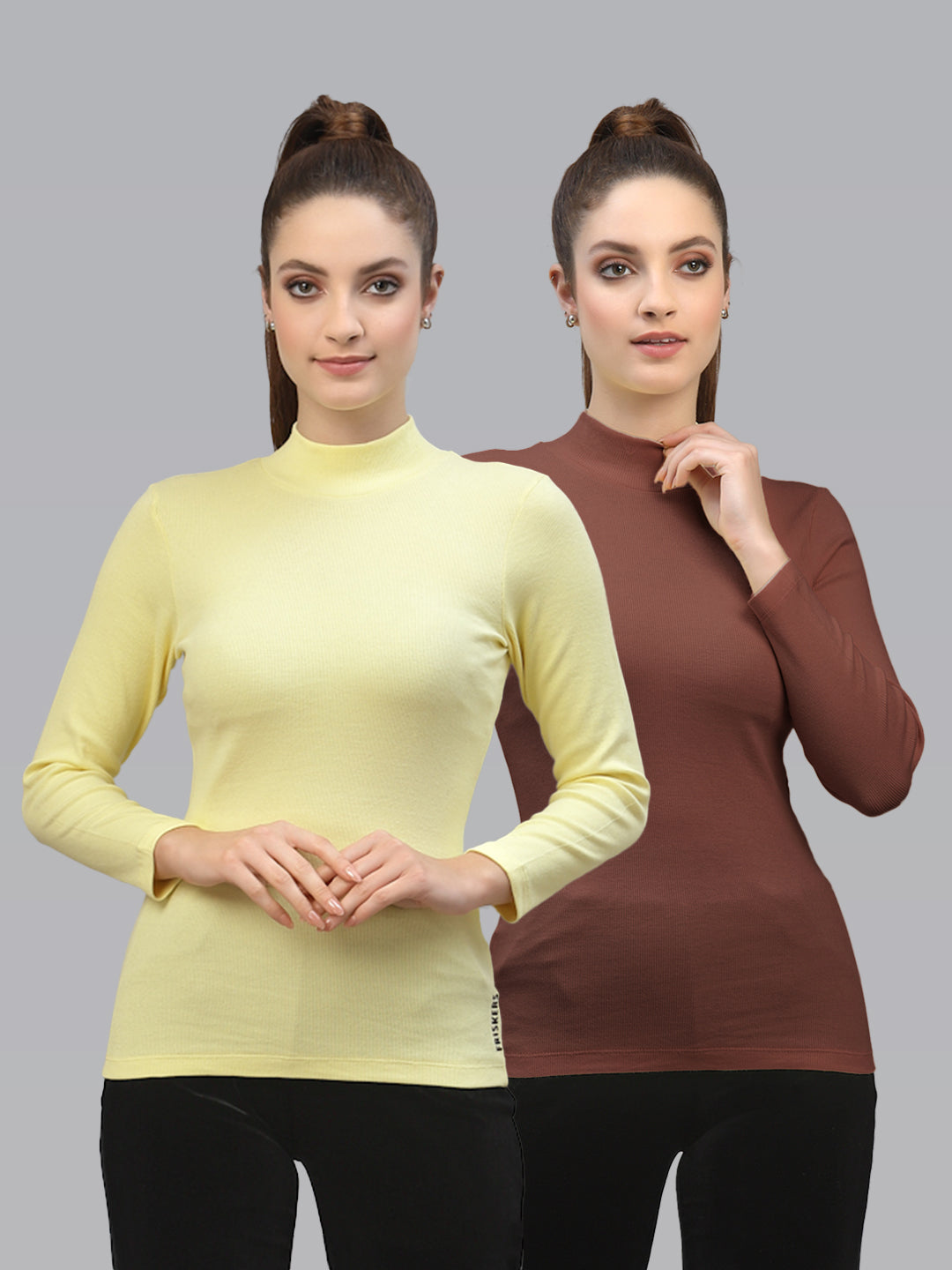 Women Pack Of 2 High Neck Full Sleeves Knitted Top - Friskers