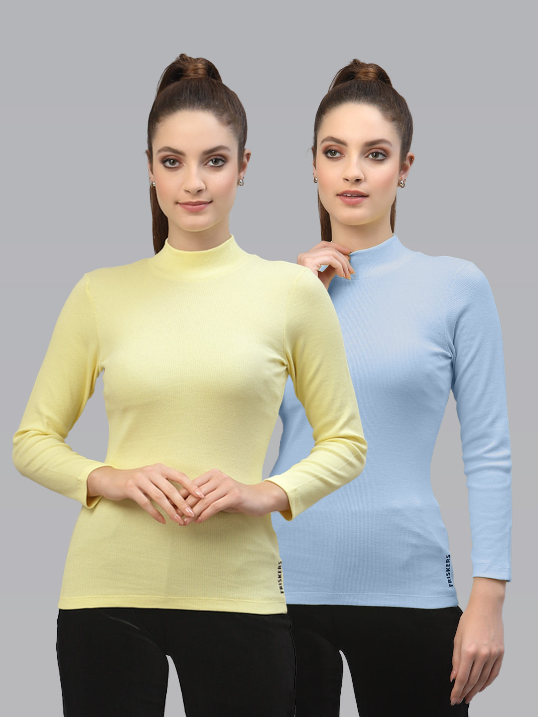 Women Pack Of 2 High Neck Full Sleeves Knitted Top - Friskers